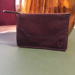 Leather Frye Melissa Coin Key Card Wallet Deep Burgundy Color Mini Size 4.5 X 3